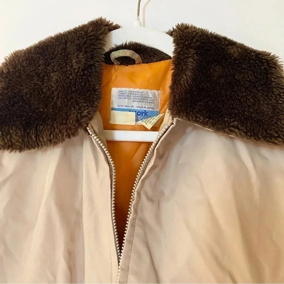 Vintage Sears Bomber Jacket Coat Work Lesirue Fur Collar Tan Brown Oversized - Picture 4 of 13